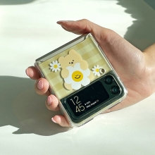 [TryCozy] 동물 데이지 체크 갤럭시Z플립시리즈 클리어 카드 하드케이스