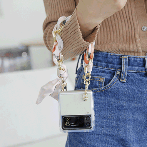 [TryCozy] 스카프 핸드 폰스트랩 갤럭시Z플립/Z플립3/Z플립4 투명범퍼케이스