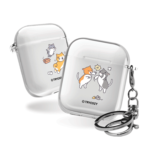디자인 에어팟1,2세대 클리어케이스 액션냥이댕이