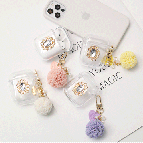 디자인 에어팟1,2세대 클리어케이스 폼폼테슬