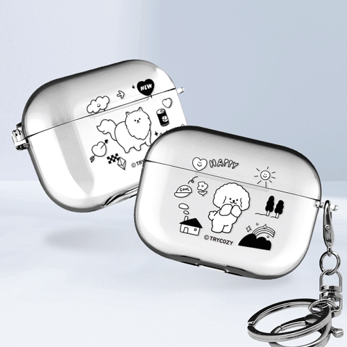 냥이멍뭉 패치 에어팟프로/에어팟프로2 클리어케이스