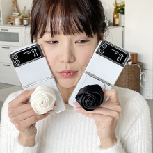 [TryCozy] 새틴 레터링 로즈 스마트톡 갤럭시Z플립시리즈 클리어 카드 하드케이스