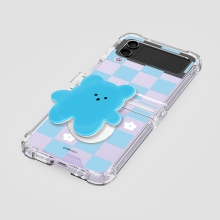 [TryCozy] 스윗베어 패턴 에폭시톡 갤럭시Z플립시리즈 힌지보호 투명범퍼케이스