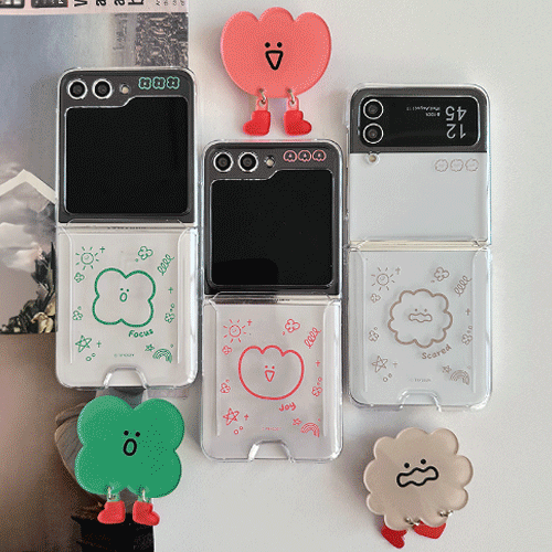 [TryCozy] 말랑말랑 두들 갤럭시Z플립시리즈 클리어 카드 하드케이스+무빙 아크릴 스마트톡