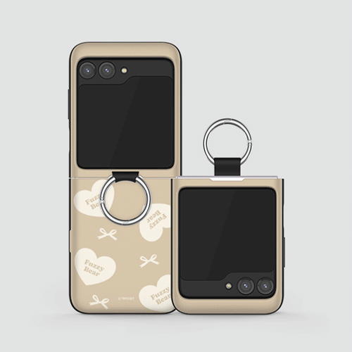 [TryCozy] 퍼지베어 하트패턴 갤럭시Z플립시리즈 고리형 카드도어범퍼케이스