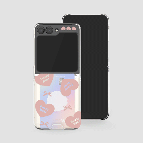 [TryCozy] 퍼지베어 하트패턴 갤럭시Z플립시리즈 클리어 카드 하드케이스