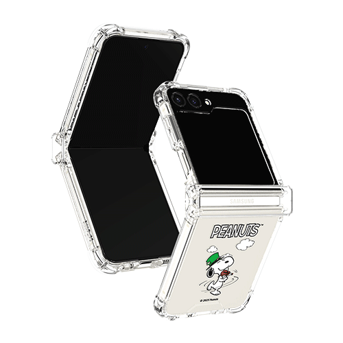 [PEANUTS]빈티지 스누피 하루 갤럭시Z플립시리즈 힌지보호 투명범퍼케이스
