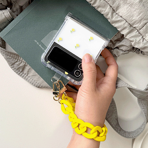 [TryCozy] 미니 플라워 핸드 체인스트랩 갤럭시Z플립시리즈 힌지보호 맥세이프 투명범퍼케이스