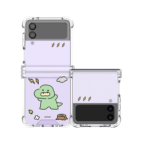 [TryCozy] 삐뚤빼뚤 공룡 갤럭시Z플립시리즈 힌지보호 투명범퍼케이스