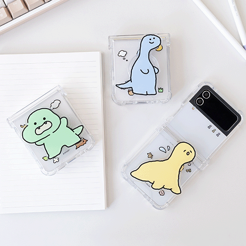 [TryCozy] 삐뚤빼뚤 공룡 아크릴 스마트톡 갤럭시Z플립시리즈 힌지보호 투명범퍼케이스