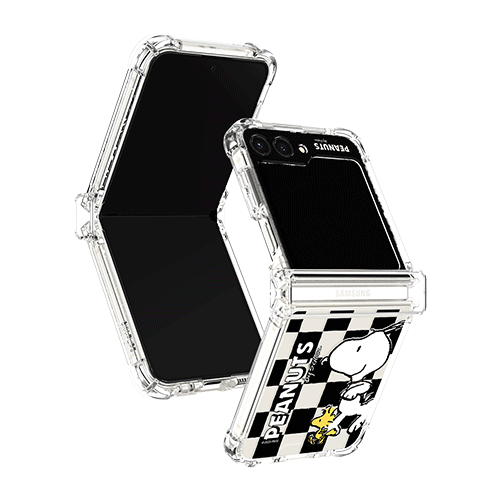 [PEANUTS]스누피 프렌즈 런 패턴 갤럭시Z플립시리즈 힌지보호 투명범퍼케이스