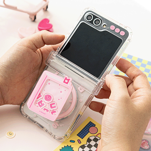 [TryCozy] 한글 패턴 갤럭시Z플립시리즈 힌지보호 맥세이프 투명범퍼케이스+쉐이커 투명 맥세이프 톡