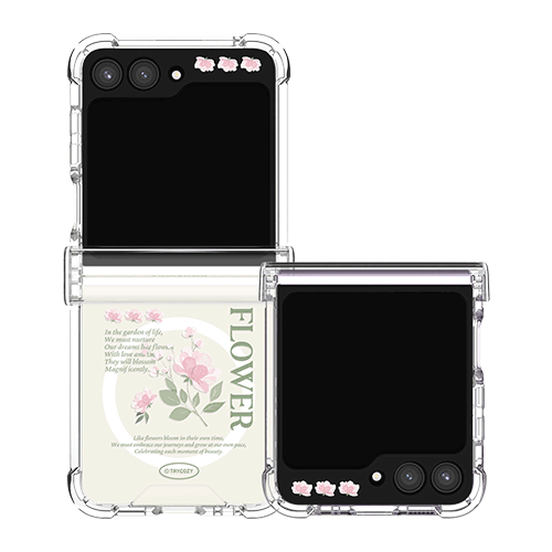 [TryCozy] 뮤트 플라워 갤럭시Z플립시리즈 힌지보호 맥세이프 투명범퍼케이스