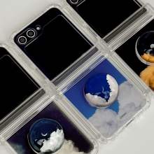 [TryCozy] 미드나잇 갤럭시Z플립시리즈 힌지보호 투명범퍼케이스+반구 스마트톡