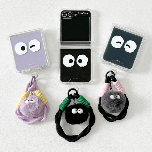 [TryCozy] 먼지몽 페이스 로프 스트랩 갤럭시Z플립시리즈 힌지보호 투명범퍼케이스