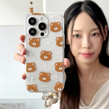 [TryCozy] 퍼지베어 리본 로프 스트랩 투명젤리케이스