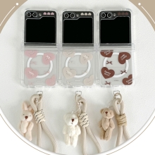 [TryCozy] 퍼지베어 하트패턴 로프 스트랩 갤럭시Z플립시리즈 힌지보호 맥세이프 투명범퍼케이스