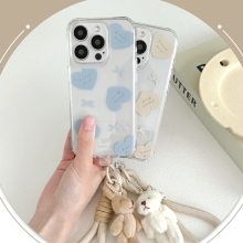 [TryCozy] 퍼지베어 하트패턴 로프 스트랩 클리어 에어쿠션 젤하드케이스