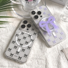 [TryCozy] 코지 리본 패턴 클리어 렌즈가드 마그네틱 젤하드 케이스+투명 마그네틱 톡