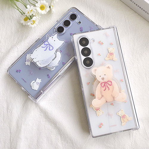 [TryCozy] 러블리 애니멀 아크릴 스마트톡 갤럭시Z폴드시리즈 힌지보호 투명하드케이스