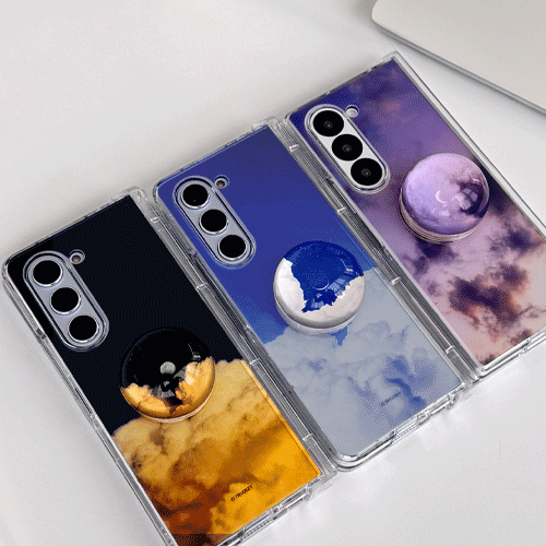 [TryCozy] 미드나잇 갤럭시Z폴드시리즈 힌지보호 투명하드케이스+반구 스마트톡