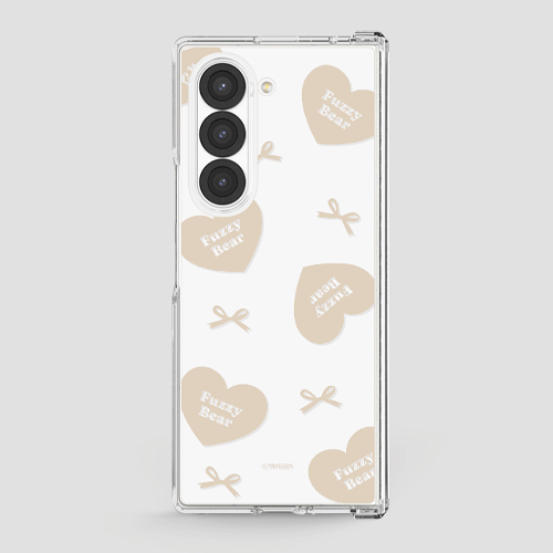 [TryCozy] 퍼지베어 하트패턴 갤럭시Z폴드시리즈 힌지보호 투명하드케이스