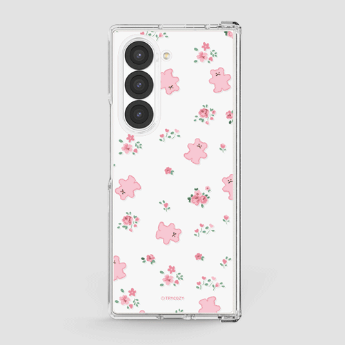 [TryCozy] 플라워 구미베어 갤럭시Z폴드시리즈 힌지보호 투명하드케이스