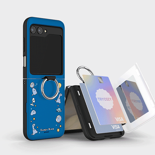 [TryCozy] 삐뚤빼뚤 공룡 우주 Z플립시리즈 고리형 카드도어범퍼케이스