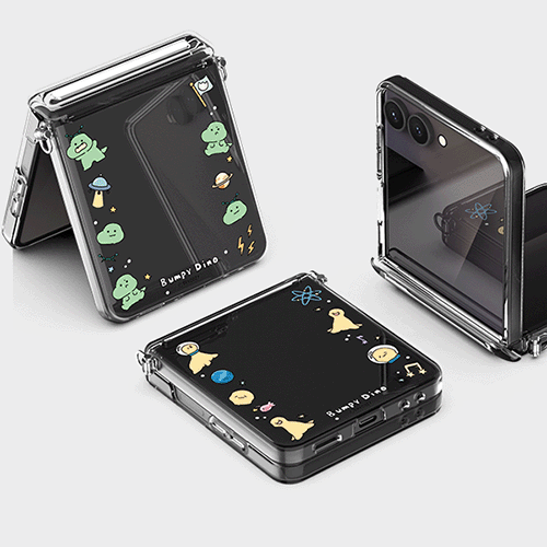 [TryCozy] 삐뚤빼뚤 공룡 우주 Z플립시리즈 오토 힌지 클리어 하드케이스