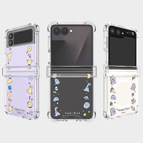 [TryCozy] 삐뚤빼뚤 공룡 우주 Z플립시리즈 힌지보호 투명범퍼케이스