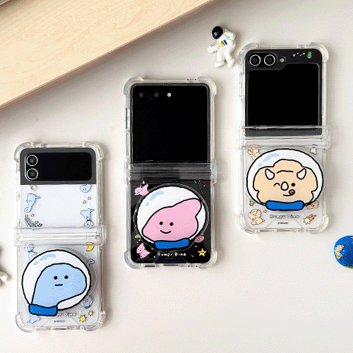 [TryCozy] 삐뚤빼뚤 공룡 우주 Z플립시리즈 힌지보호 투명범퍼케이스+아크릴 스마트톡