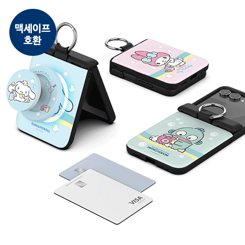 [Sanrio]산리오 캐릭터즈 목욕 Z플립 오토 힌지 마그네틱 카드도어범퍼케이스