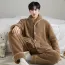 남성용 잠옷 가을, 겨울 플란넬 두꺼운 벨벳 따뜻한 산호 벨벳 스탠드 칼라 겨울 카디건 홈웨어 세트